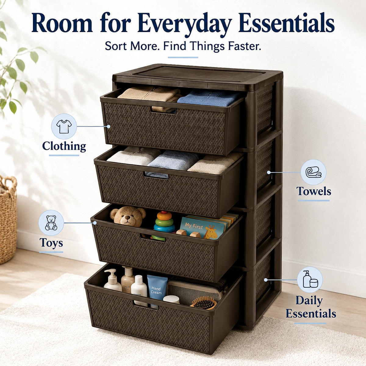 Brown 4-Drawer Plastic Storage Chest Z694509