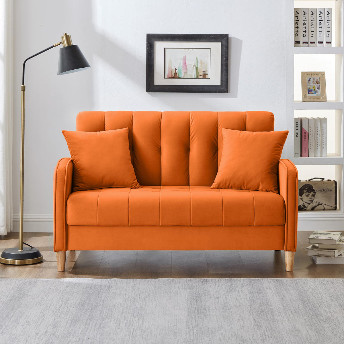 Orange Velvet Tufted Loveseat Sofa M96740