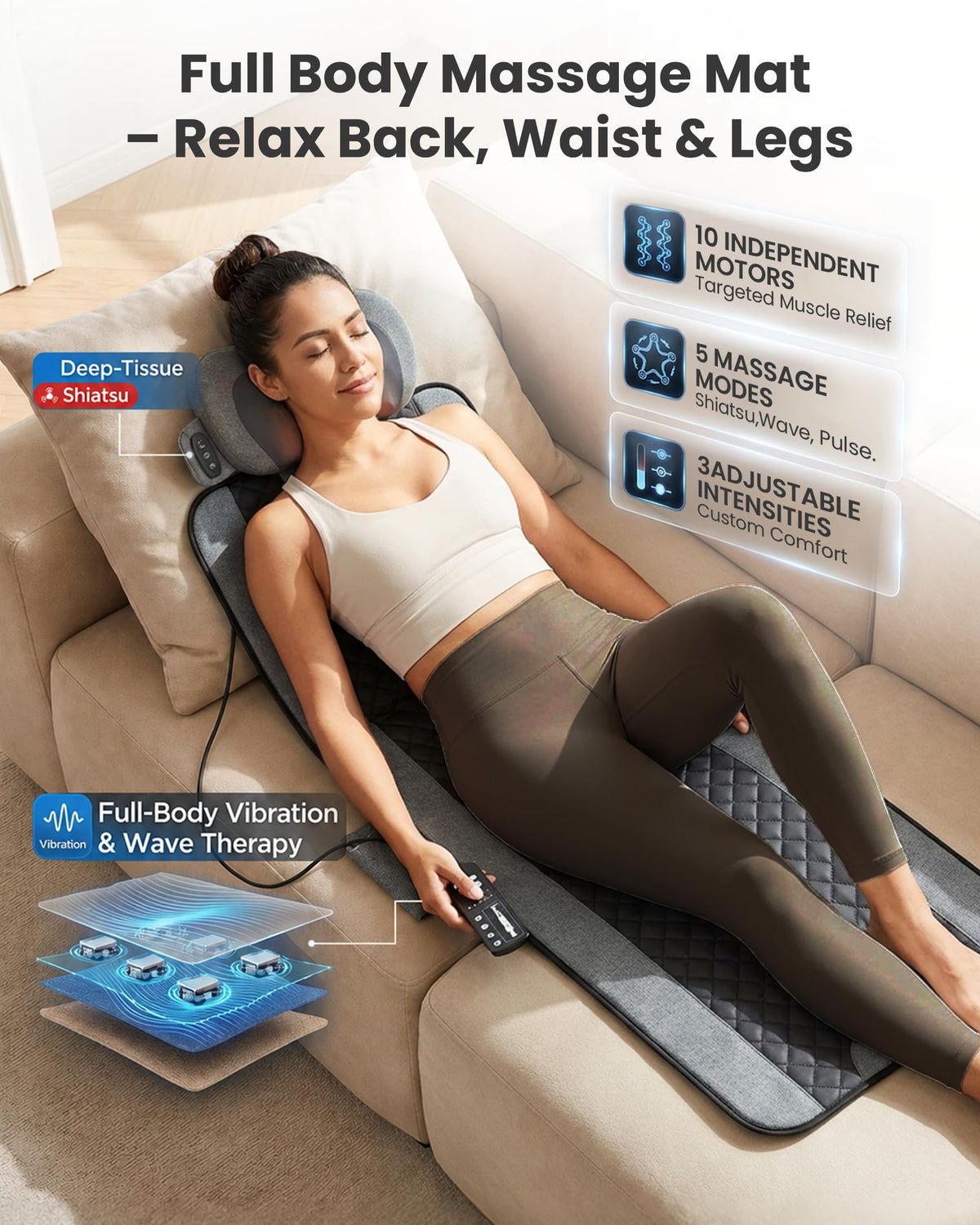 Full Body Vibration Massage Mat with Shiatsu Neck Pillow L367