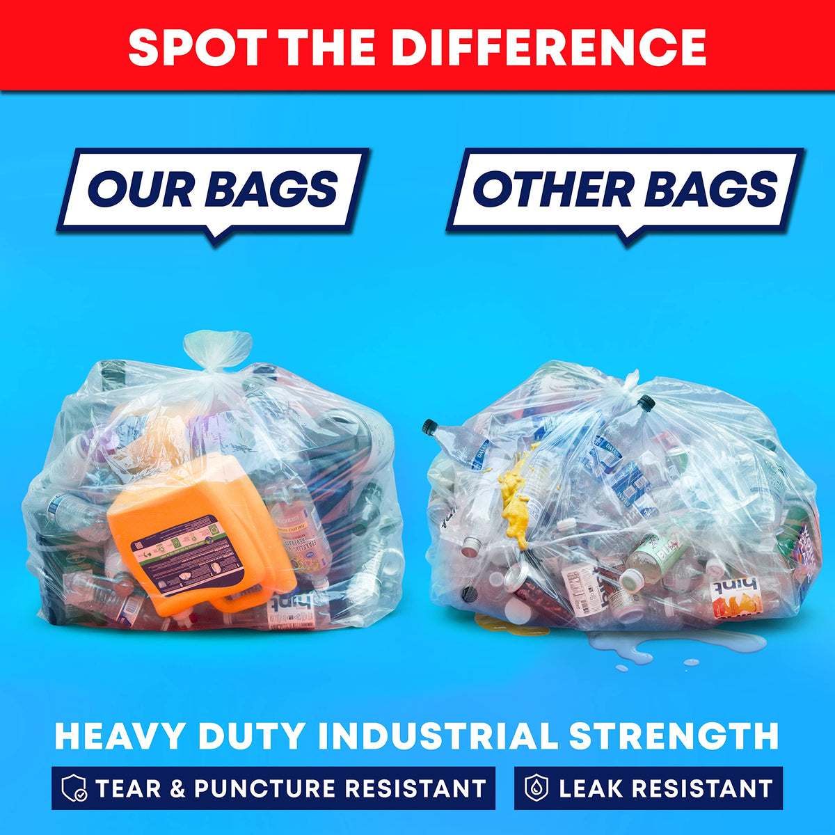 64-65 Gallon Clear Trash Bags, 120 Count Heavy Duty Garbage Bags A88428