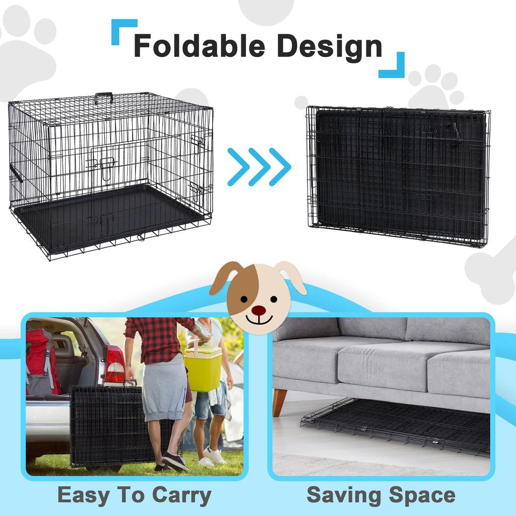 42 Inch Folding Metal Dog Crate with Tray and Handle X882757