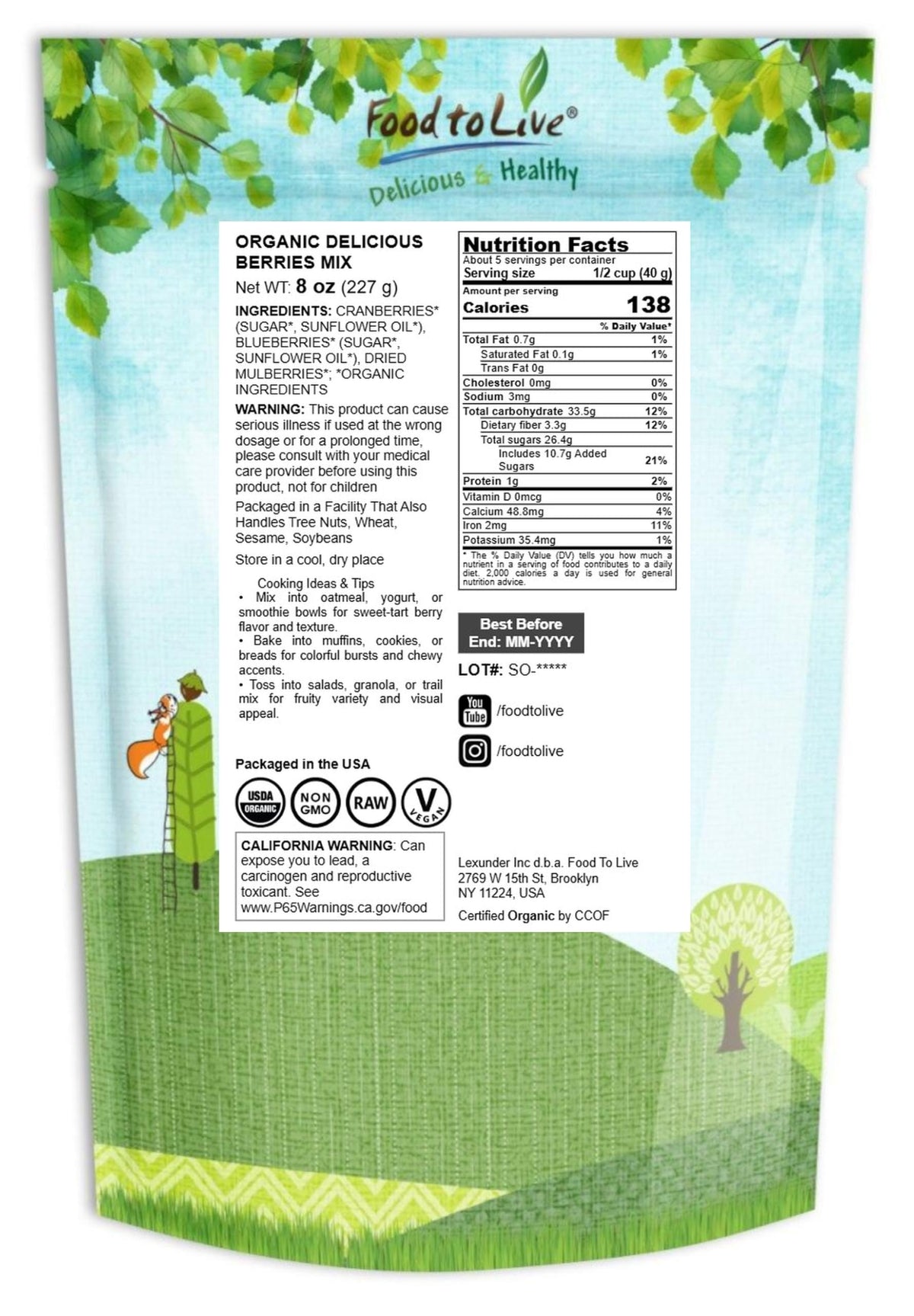 Organic Dried Berries Mix, 8 Ounces S152