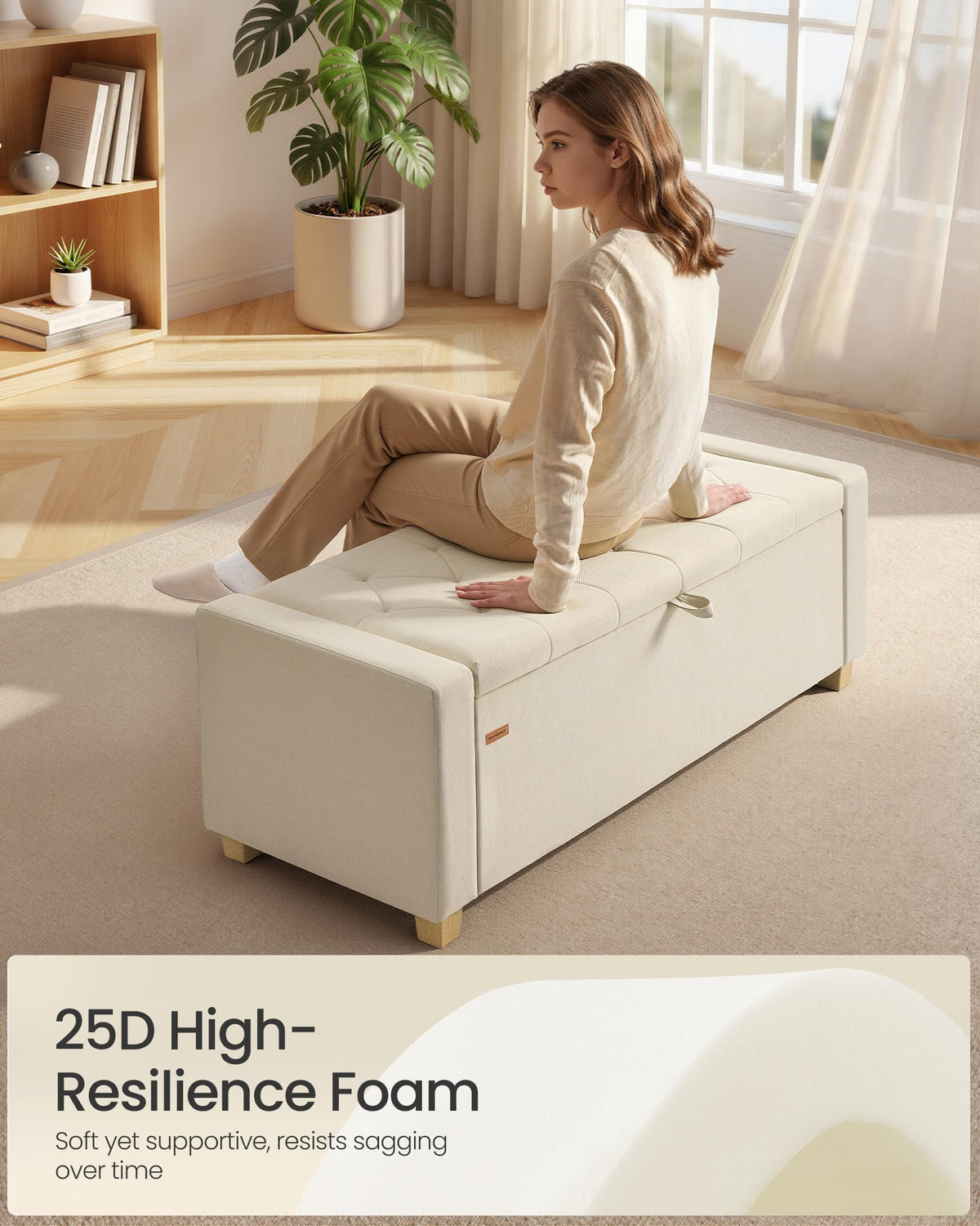 48 Inches Storage Ottoman with Solid Wood Legs A6255