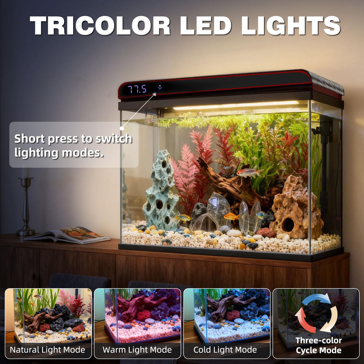 20 Gallon Glass Fish Tank Aquarium Starter Kit with LED Lights Filter Pump Y900870