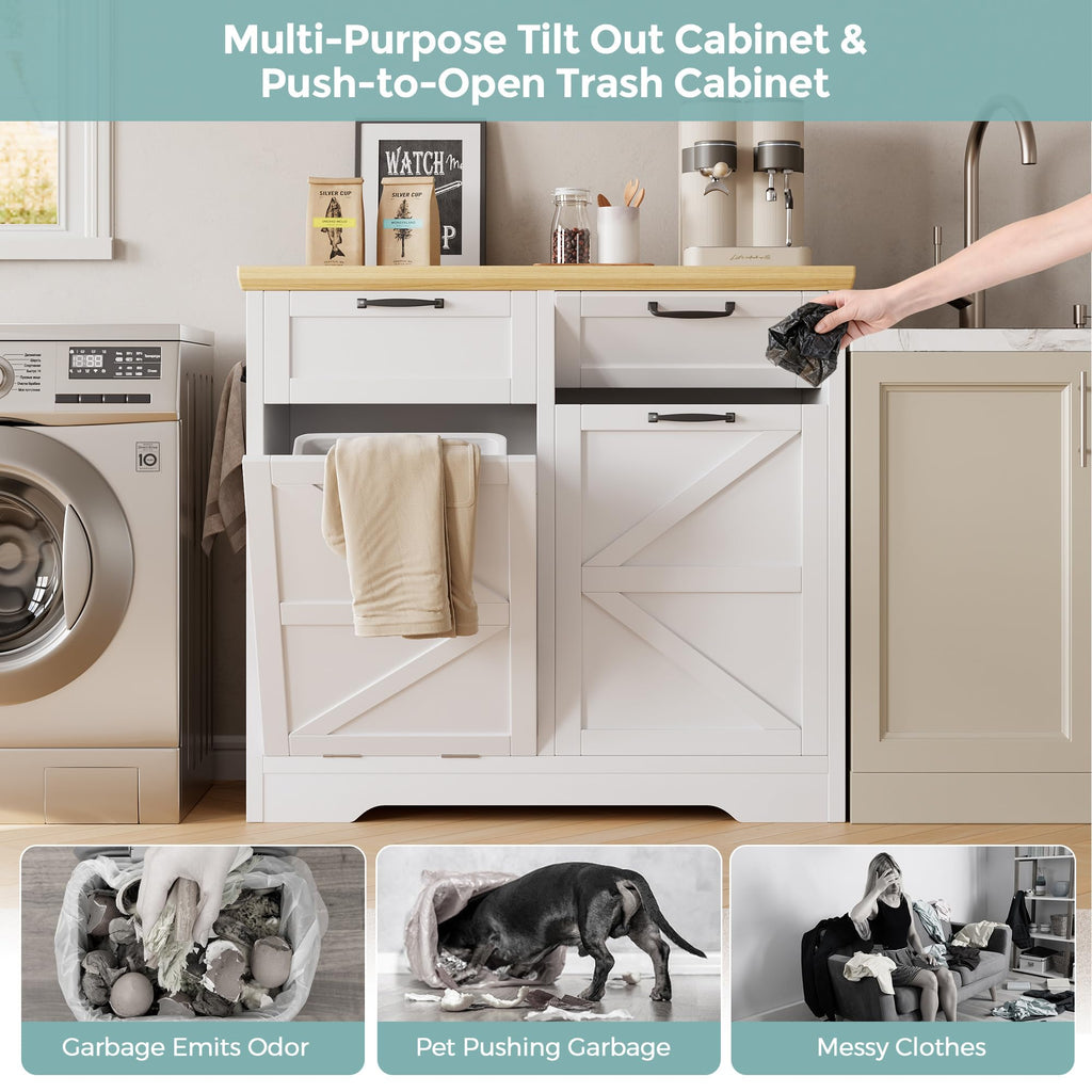 8-10 Gallons Tilt Out Trash Can Cabinet with Drawer V797545