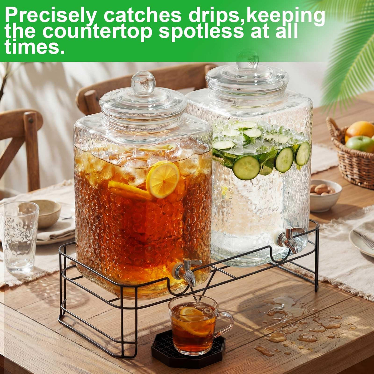 2 Pack 5 Gallon Hammered Glass Drink Dispenser with Stand R14760