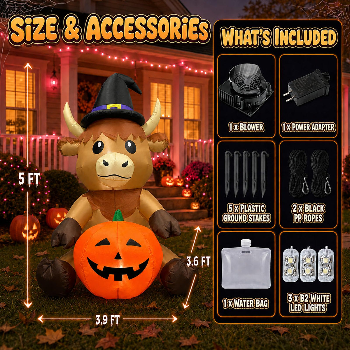 5FT Inflatable Highland Cow Outdoor Decorations T3535