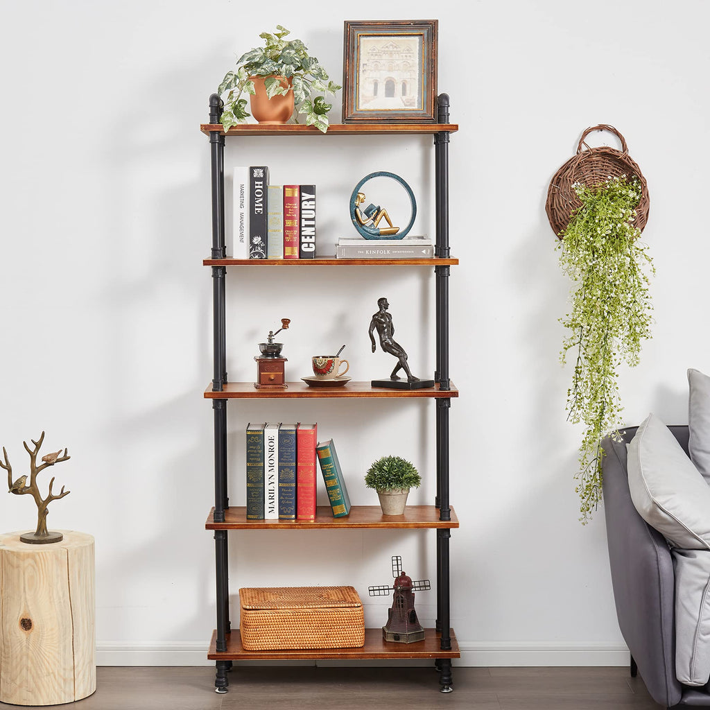 5 Tier Rustic Brown Bookshelf Q379