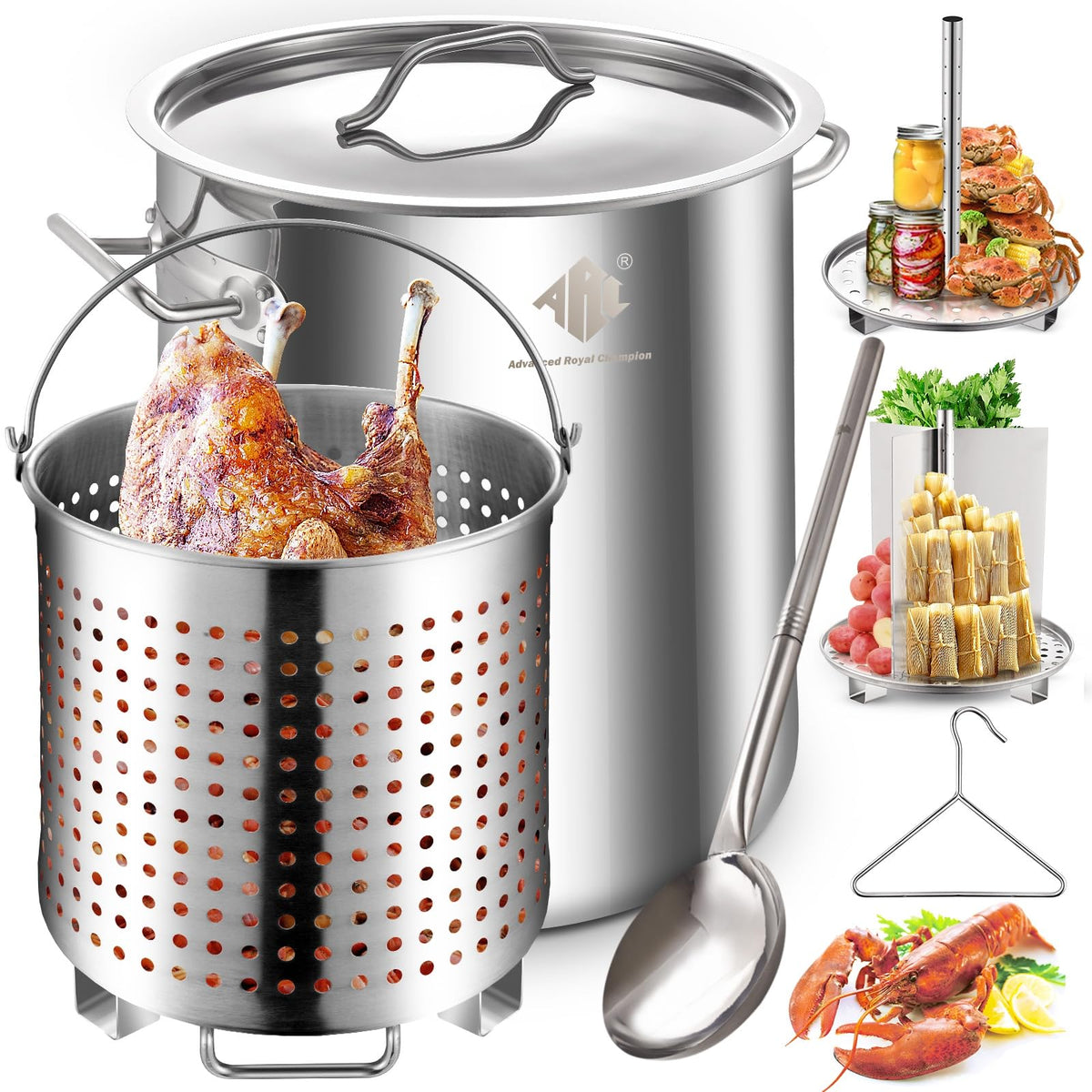40 Quart Stainless Steel Stockpot with Basket and Steam Rack X5291
