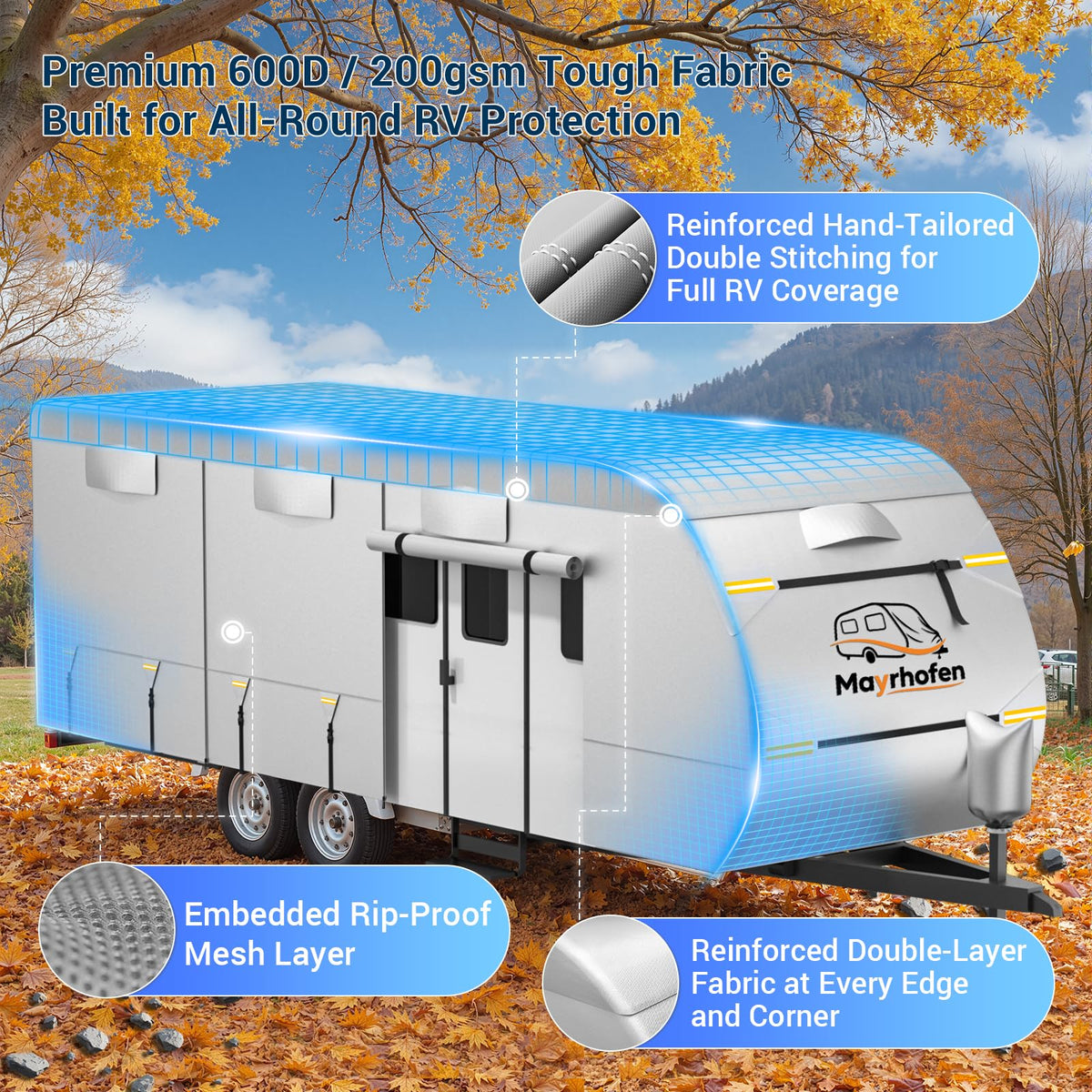 600D Oxford Fabric 30-33ft Travel Trailer Cover C8698