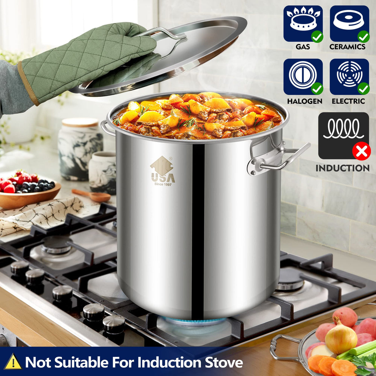 40 Quart Stainless Steel Stockpot with Basket and Steam Rack X5291