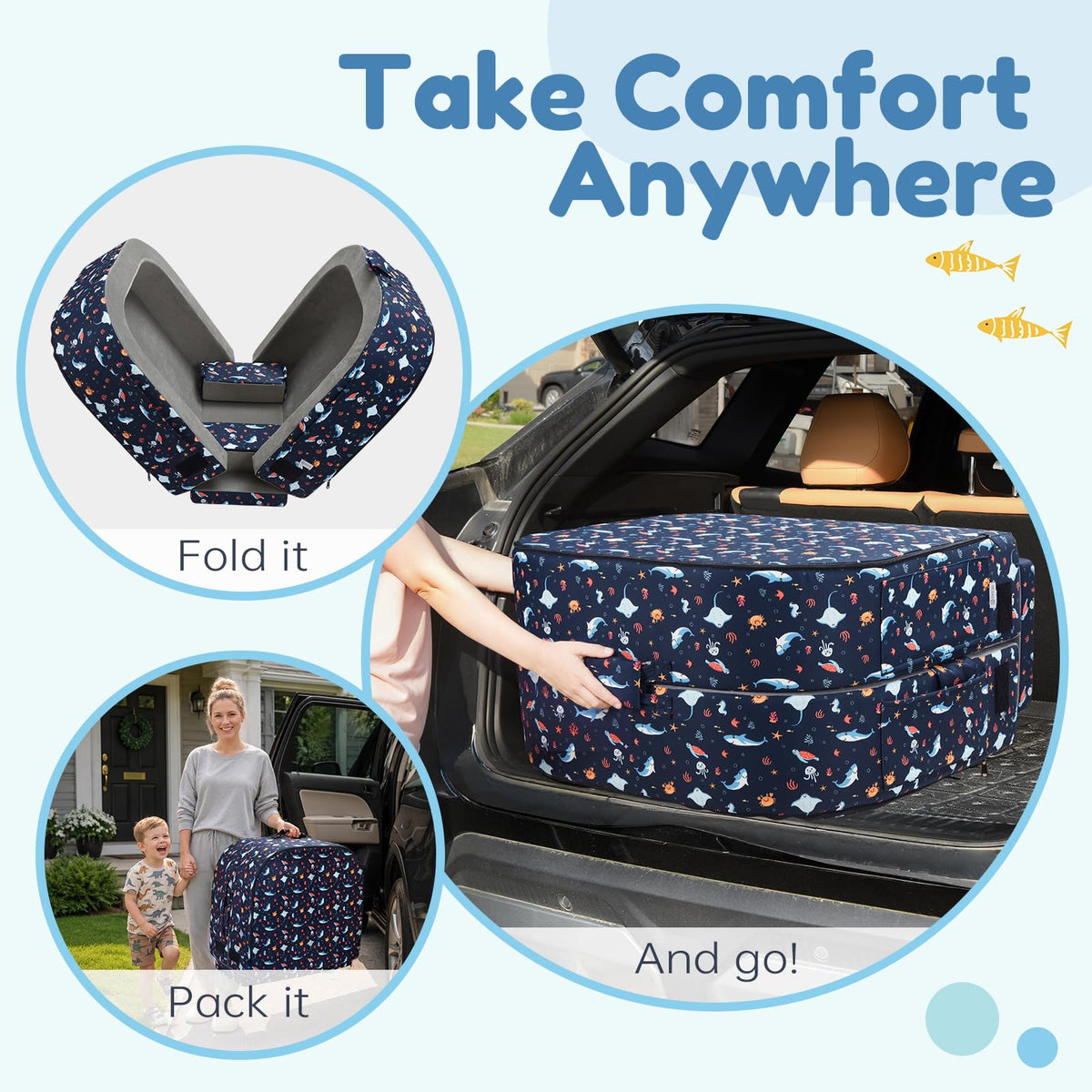2-in-1 Foldable Toddler Travel Bed with Foam Safety Rails L98321