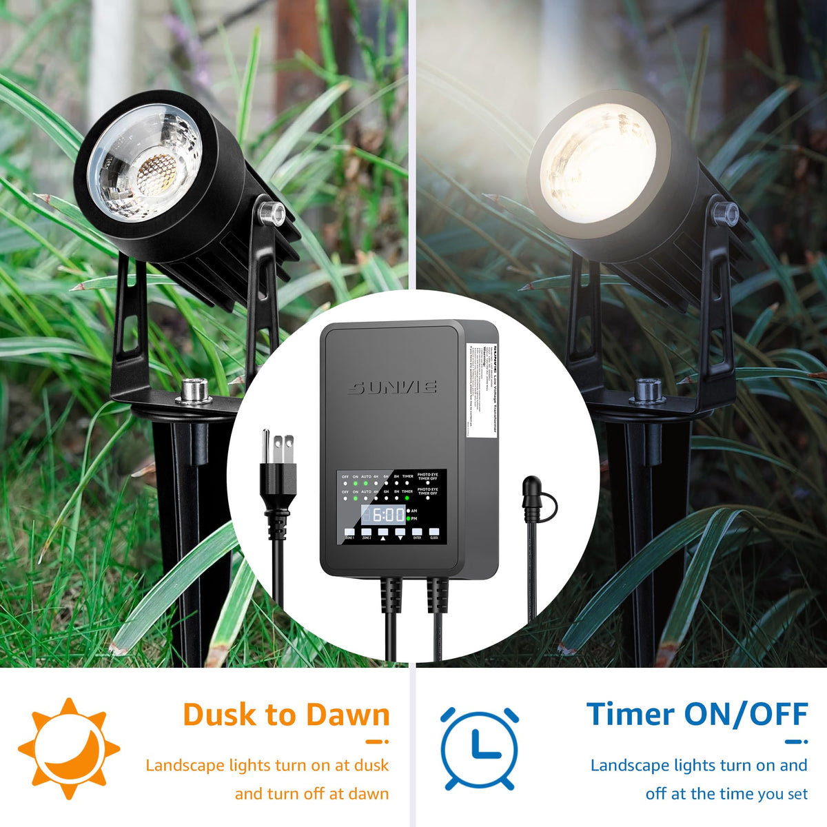300W Low Voltage Landscape Transformer with Timer and Photocell Sensor S508756