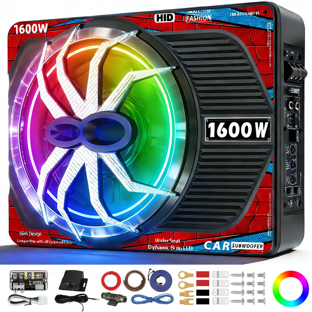 1600W Slim Underseat Car Subwoofer and Amp with RGB Light A8631