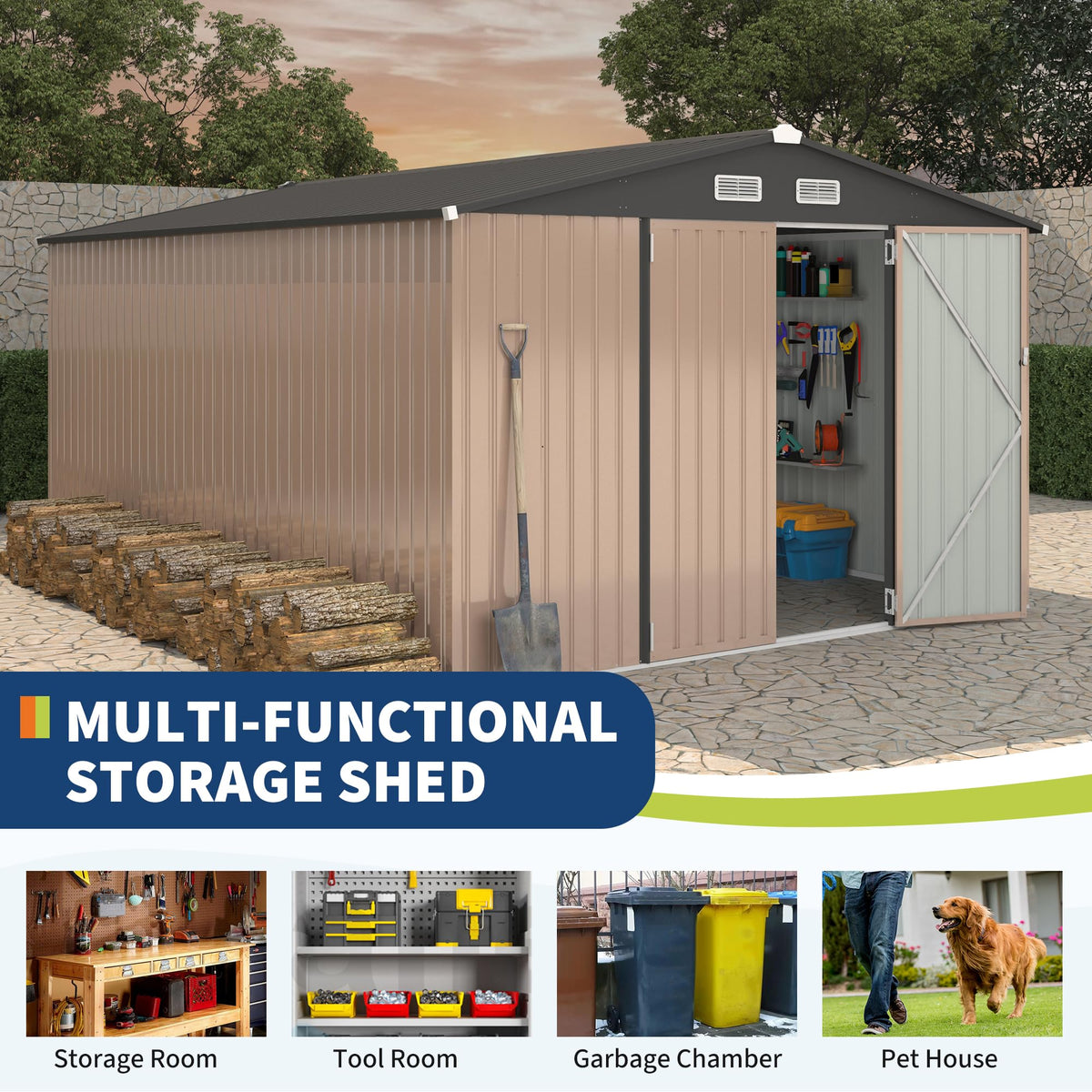 10x14 ft Metal Outdoor Storage Shed U1440