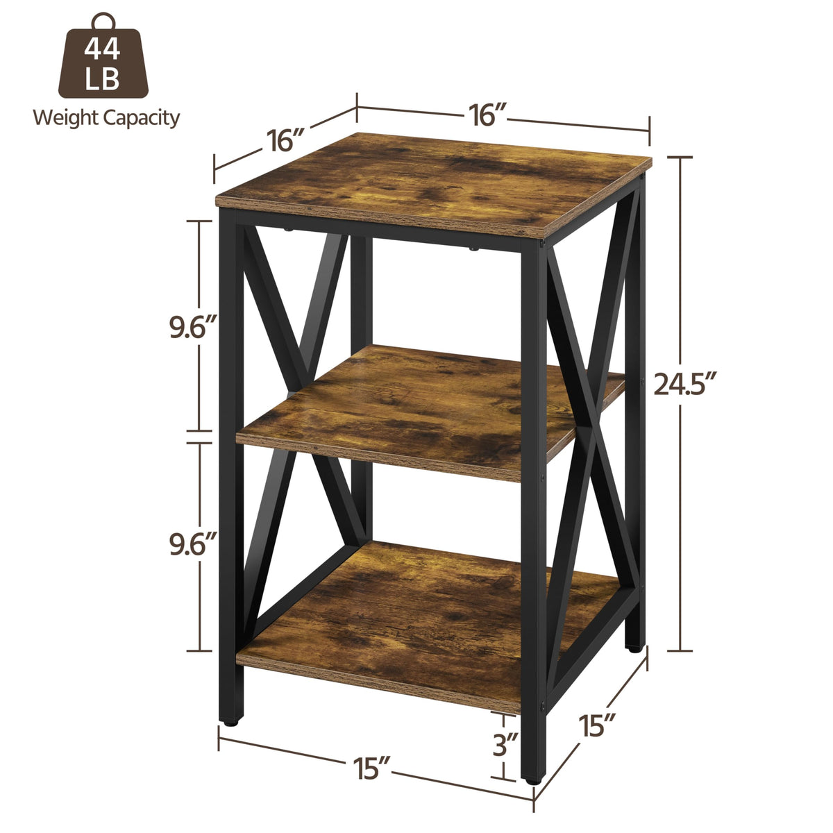 Rustic 3-Tier End Tables Set of 2 P4360