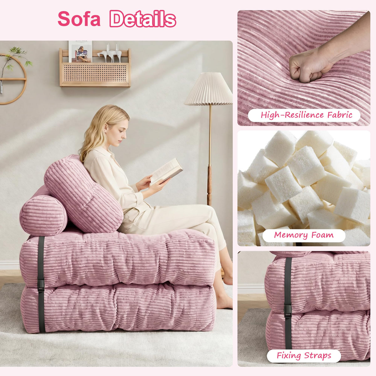 3-in-1 Folding Sofa Bed Convertible Futon Chair T25750