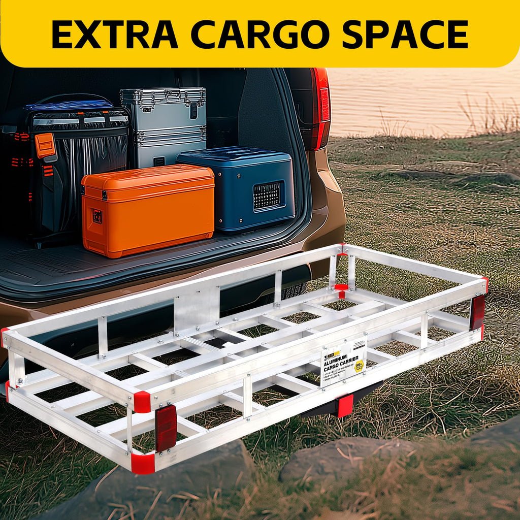 Aluminum Cargo Carrier with High Side Rails, 500-lb Load Capacity, Grey, 49" x 22.5" F7181