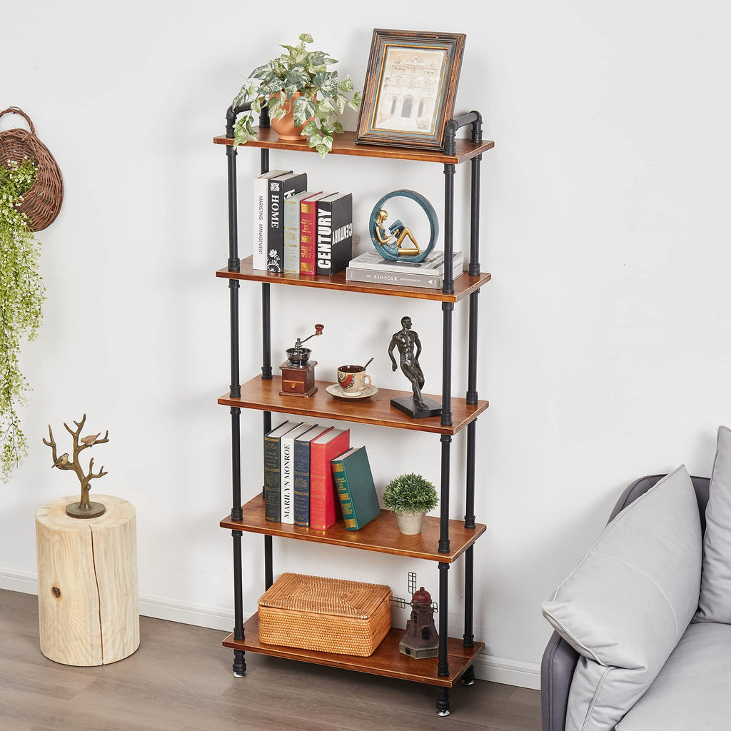 5 Tier Rustic Brown Bookshelf Q379