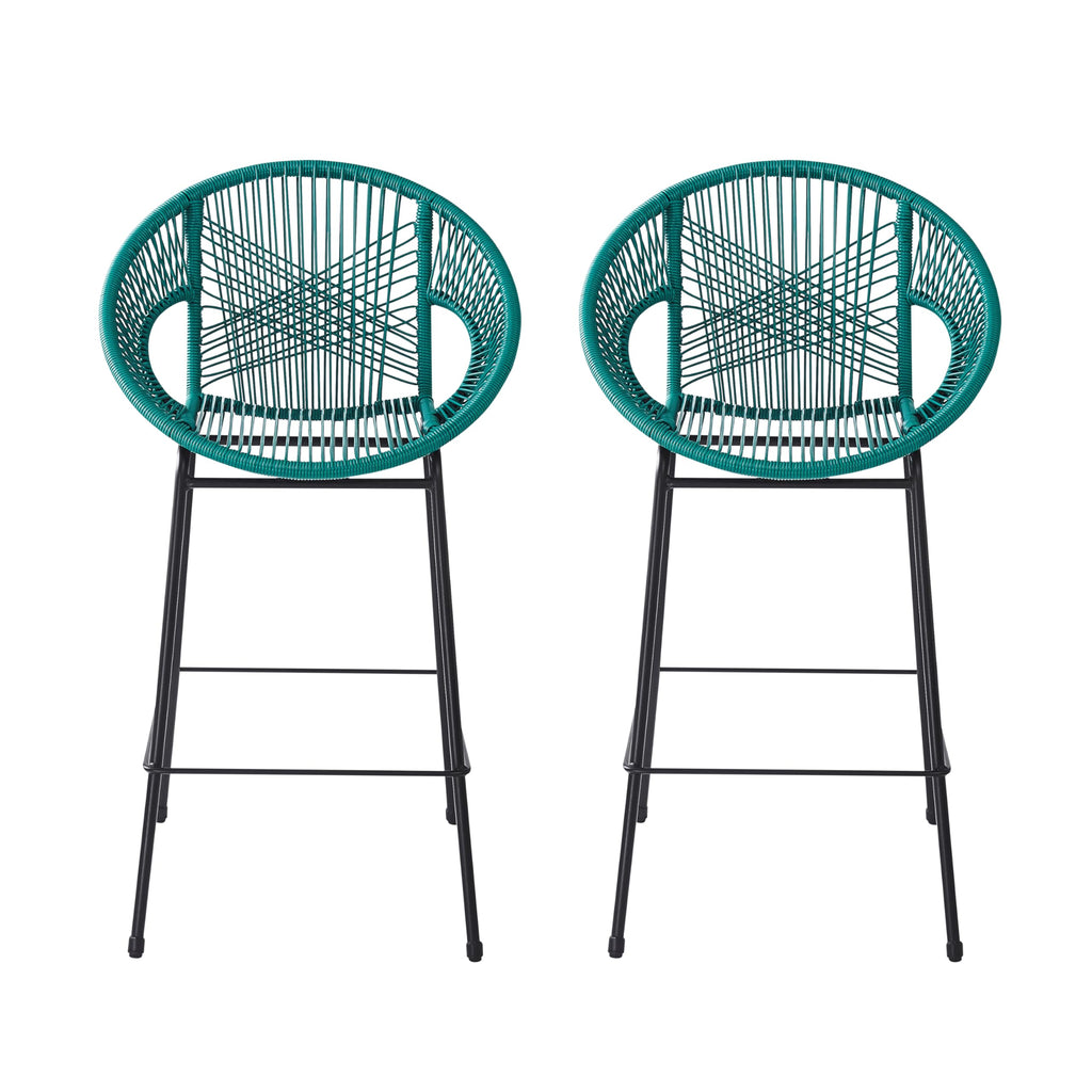 Teal Faux Wicker Outdoor Bar Stool Set of 2 P2294