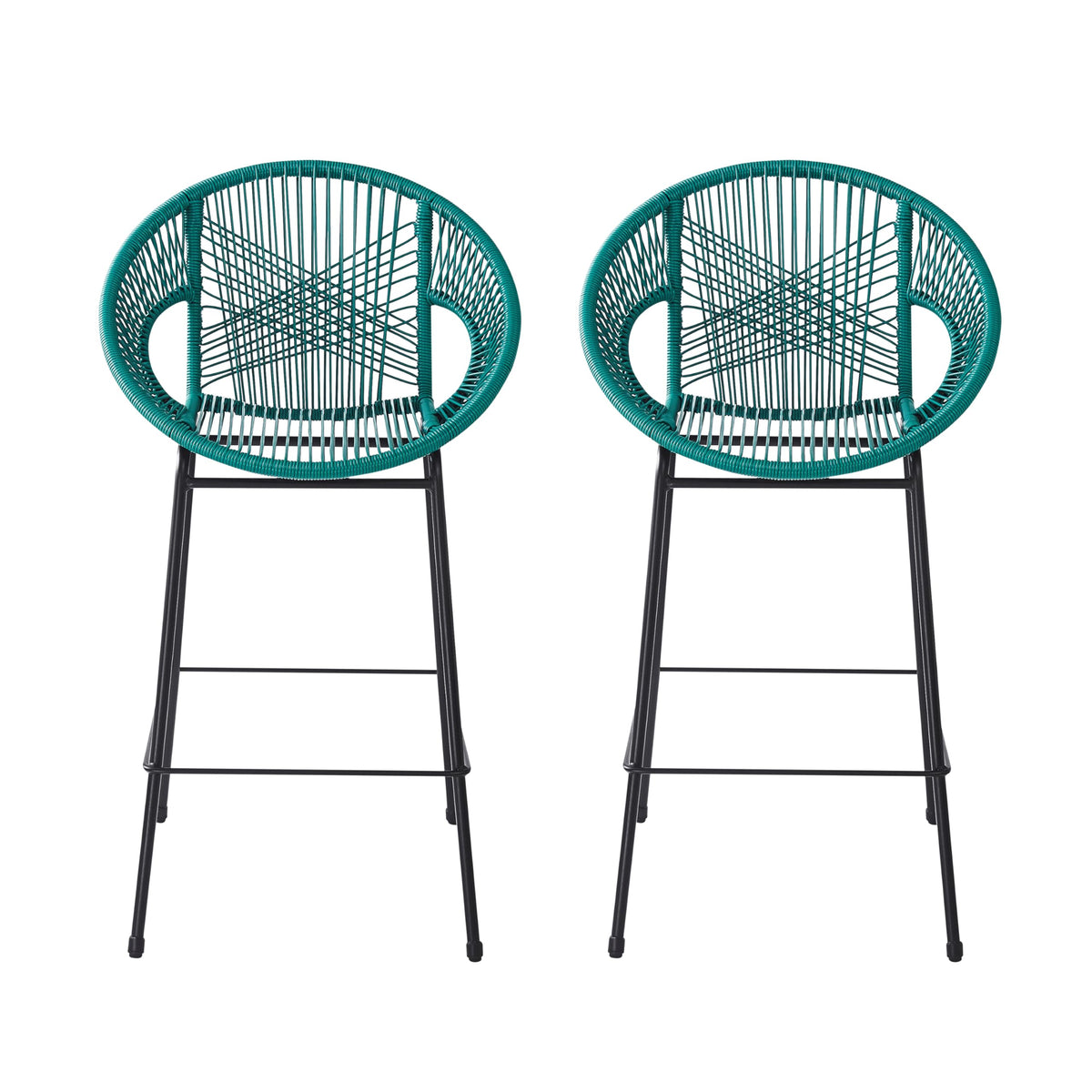 Teal Faux Wicker Outdoor Bar Stool Set of 2 P2294