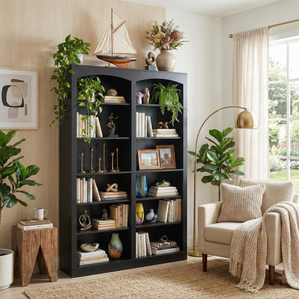 71" Tall Black 12-Tier Wood Bookcase X370480
