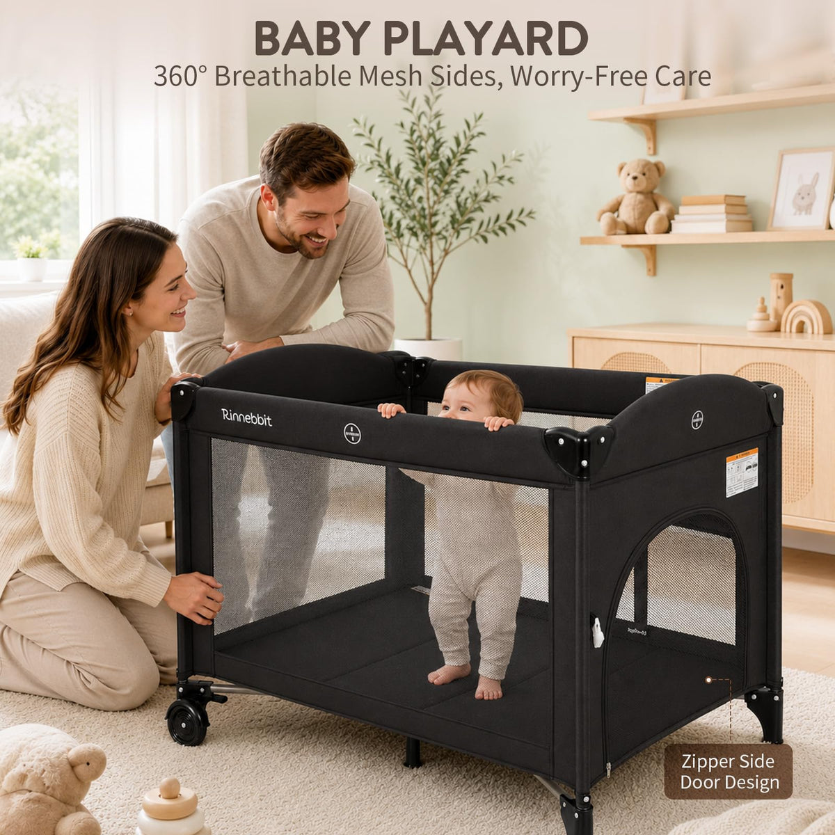4-in-1 Pack and Play, Baby Bassinet Bedside Sleeper, Black S533771