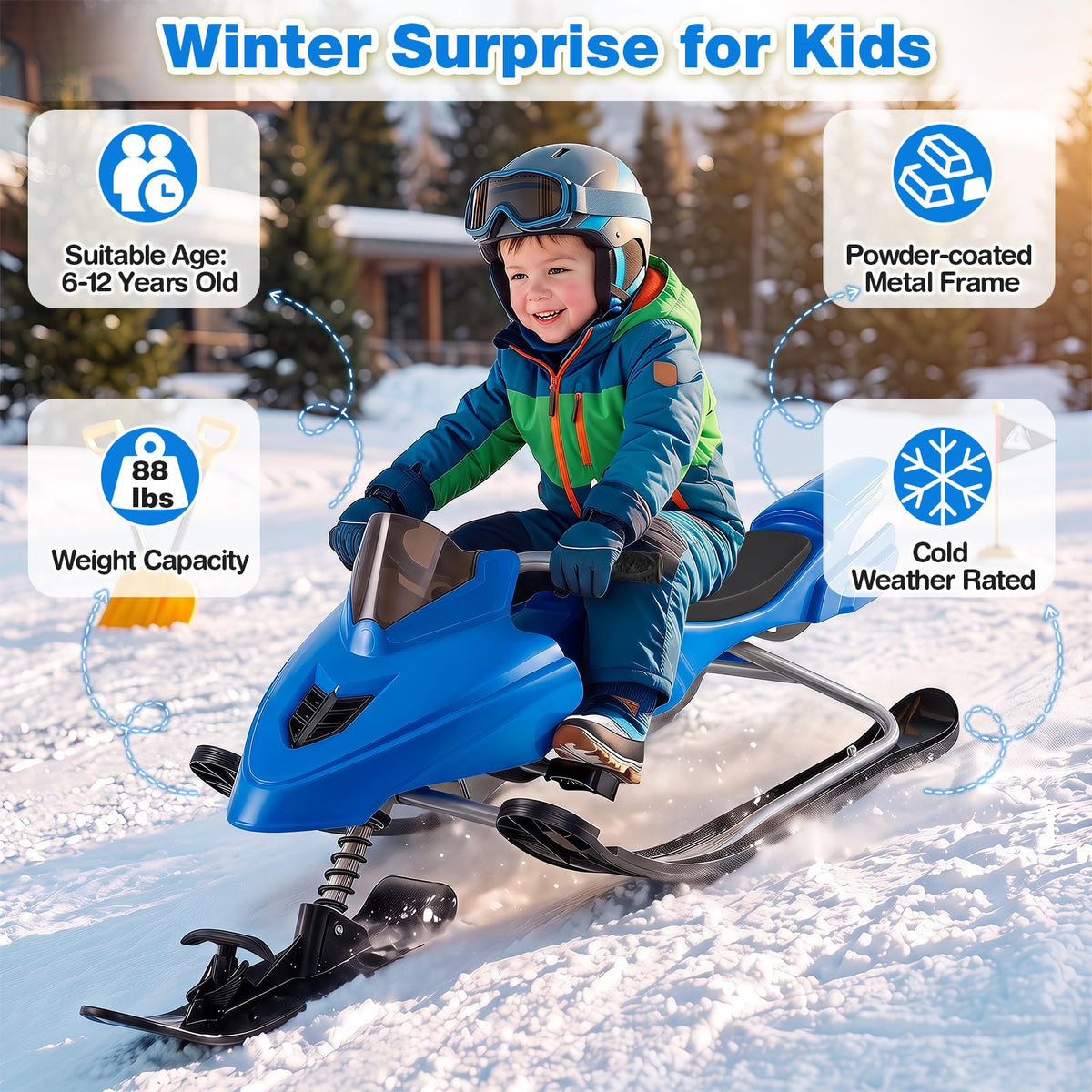 Snow Racer Sled with Brakes, Steering Handle, Tow Ropes I441547