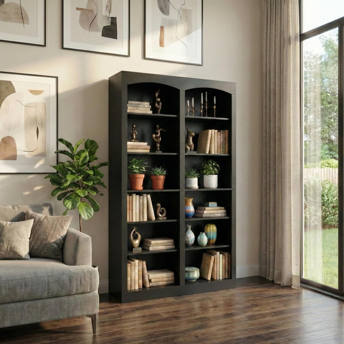 71" Tall Black 12-Tier Wood Bookcase X370480