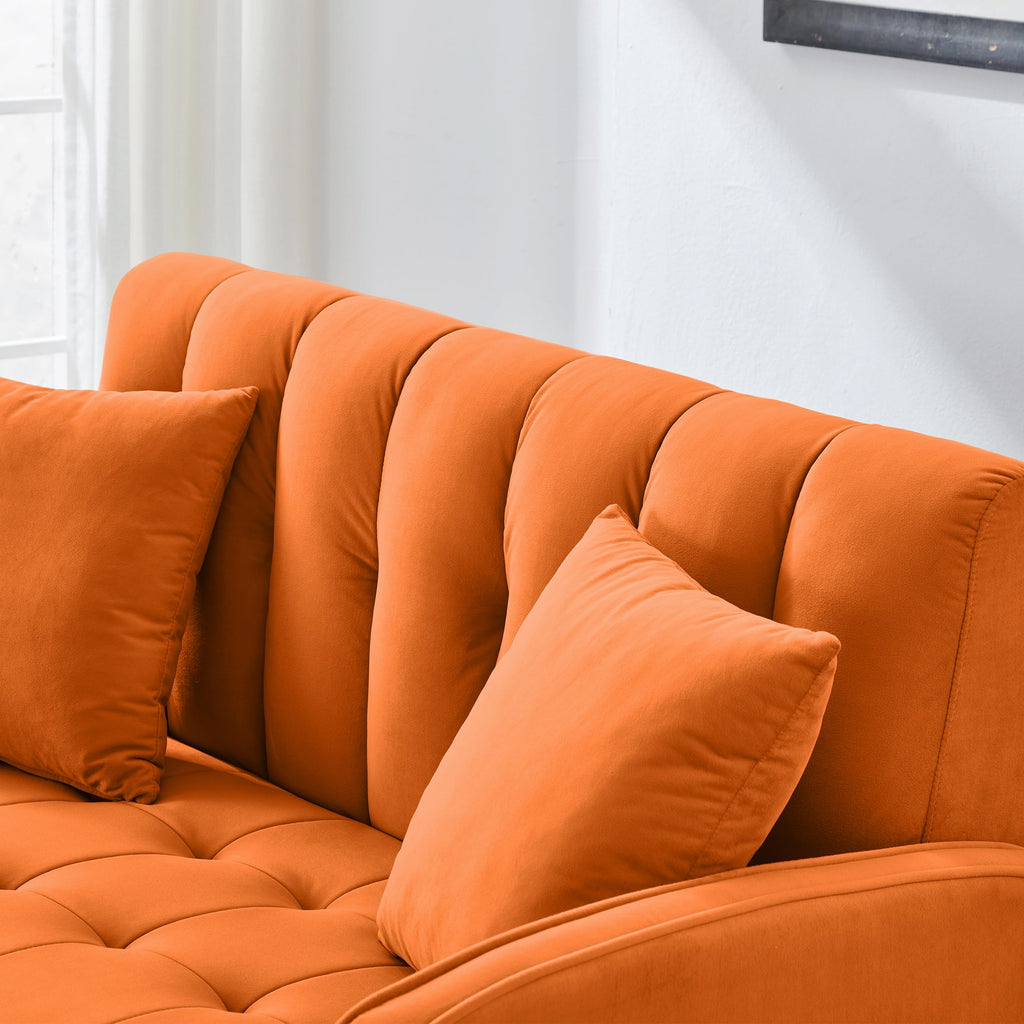 Orange Velvet Tufted Loveseat Sofa M96740