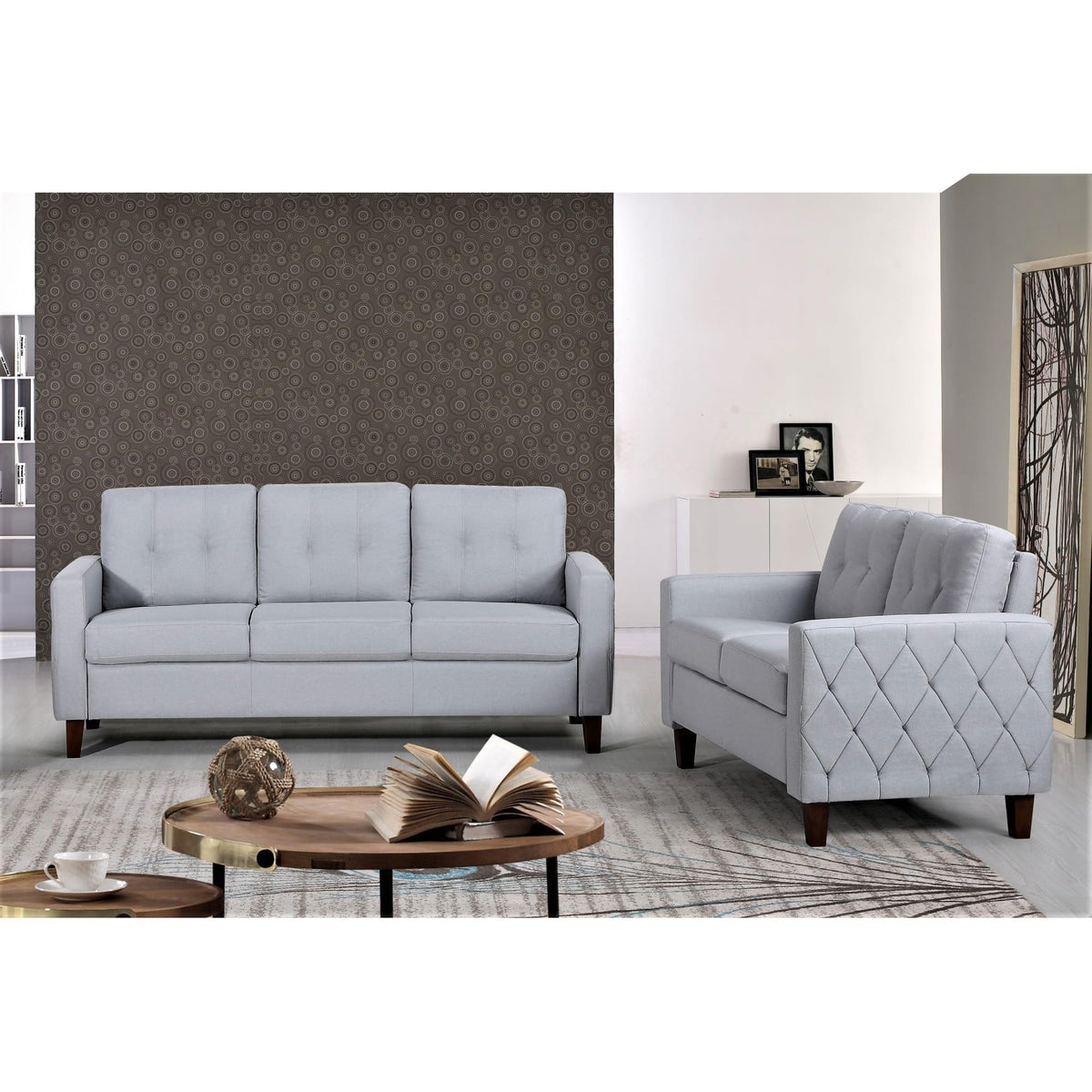 Light Gray Tufted Upholstered Loveseat Y401264