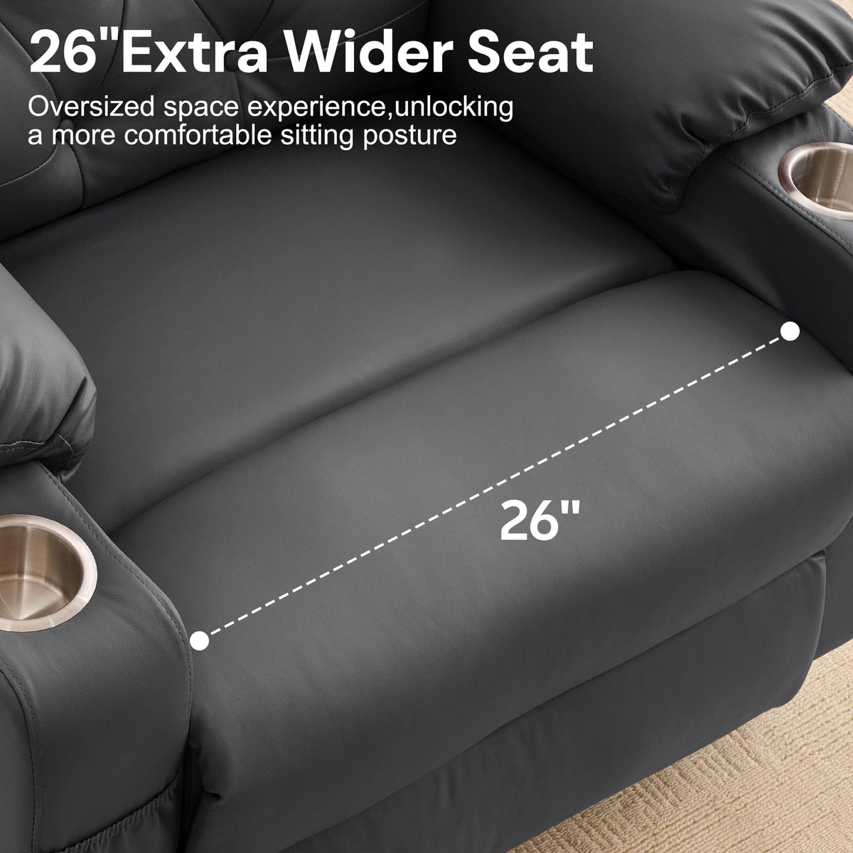Oversized Swivel Rocker Recliner with Heat and Massage, Faux Leather, Grey V881