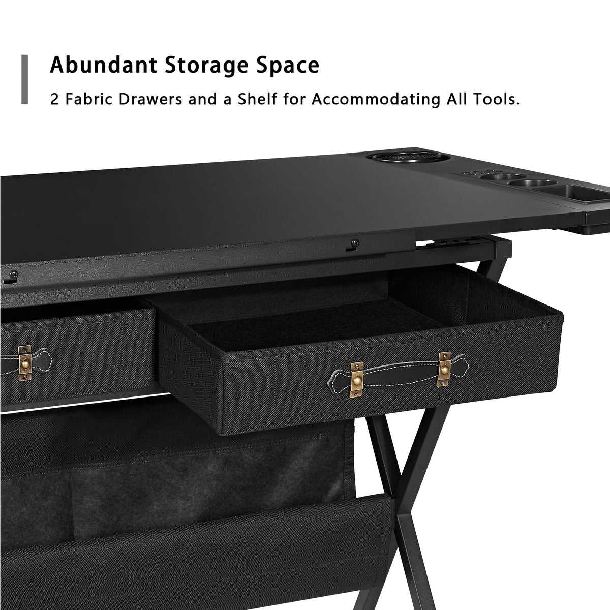 Black Adjustable Drafting Table with 2 Storage Drawers and Stool G7084