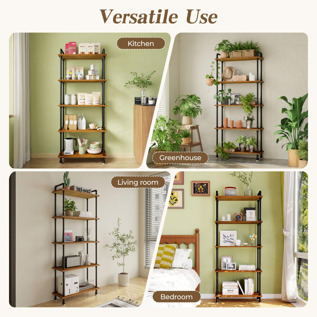 5 Tier Rustic Brown Bookshelf Q379