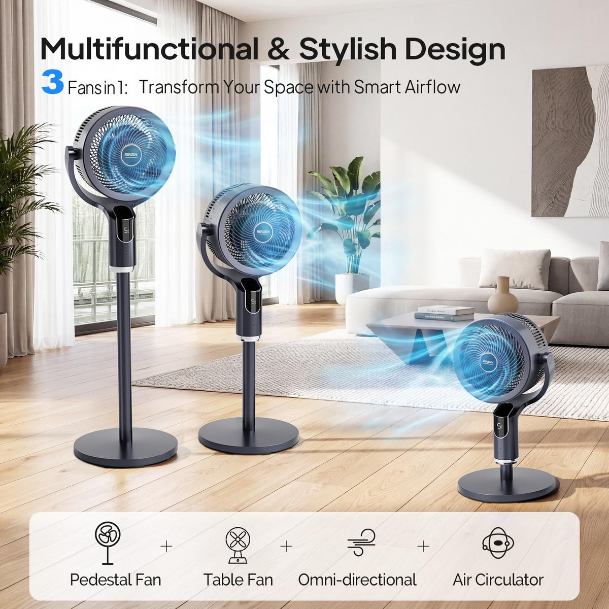 43 Inch Oscillating Pedestal Fan with Remote, Dark Grey A1902