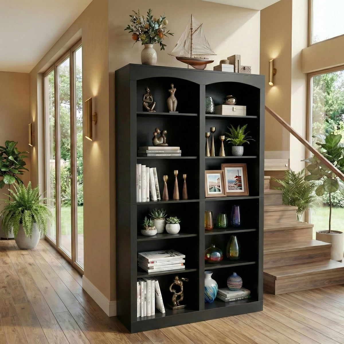 71" Tall Black 12-Tier Wood Bookcase X370480
