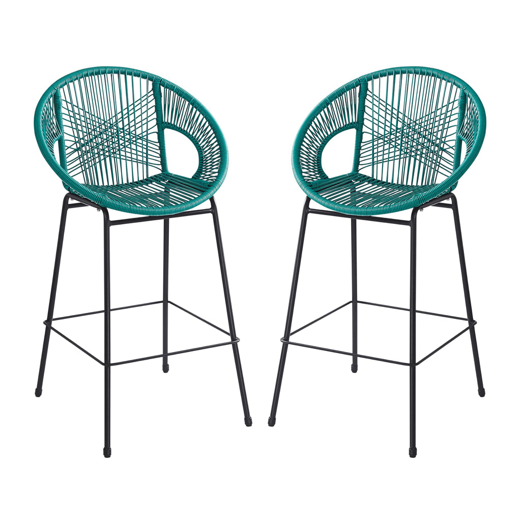 Teal Faux Wicker Outdoor Bar Stool Set of 2 P2294