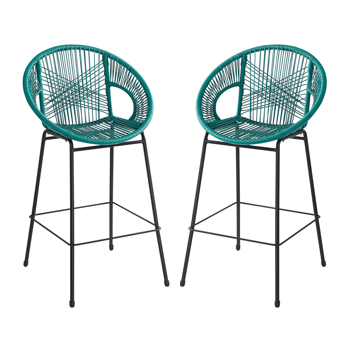 Teal Faux Wicker Outdoor Bar Stool Set of 2 P2294