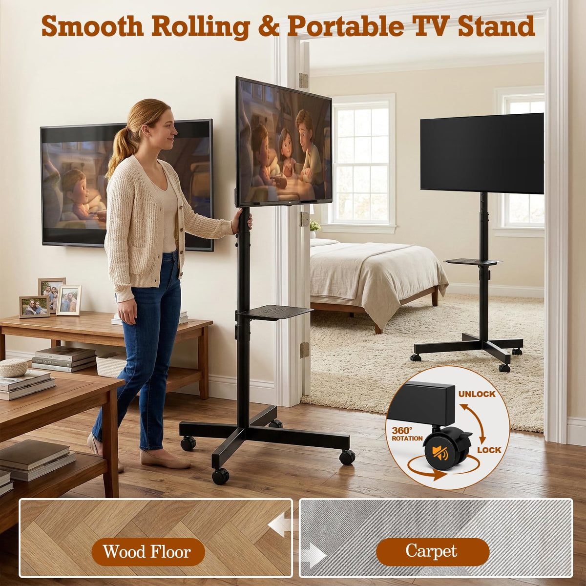 Rolling TV Stand with Wheels for 23-60 Inch Flat Curved TVs E414951