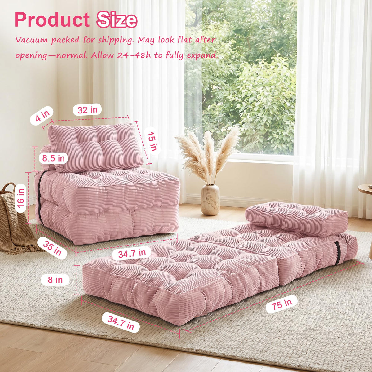 3-in-1 Folding Sofa Bed Convertible Futon Chair T25750