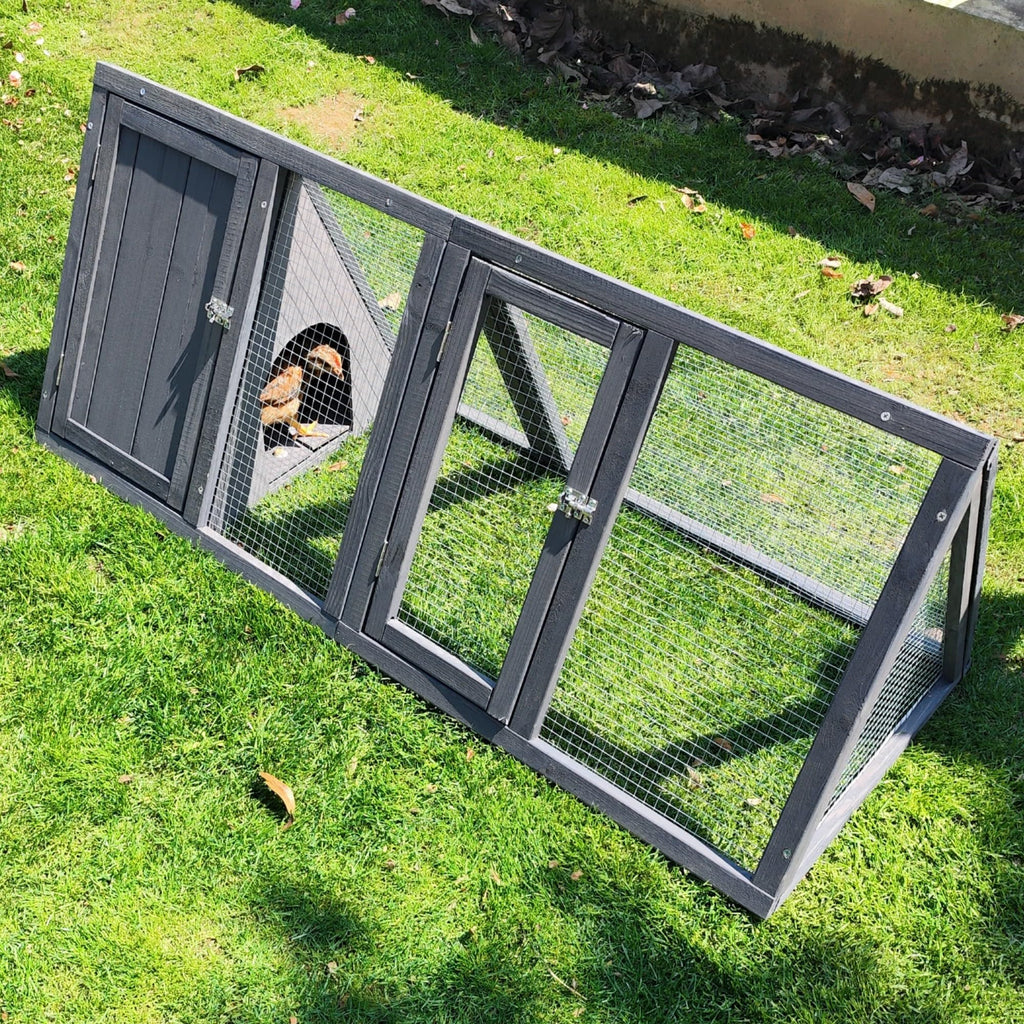 Wooden A-Frame Rabbit Hutch with Chicken Run W9274