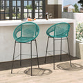 Teal Faux Wicker Outdoor Bar Stool Set of 2 P2294
