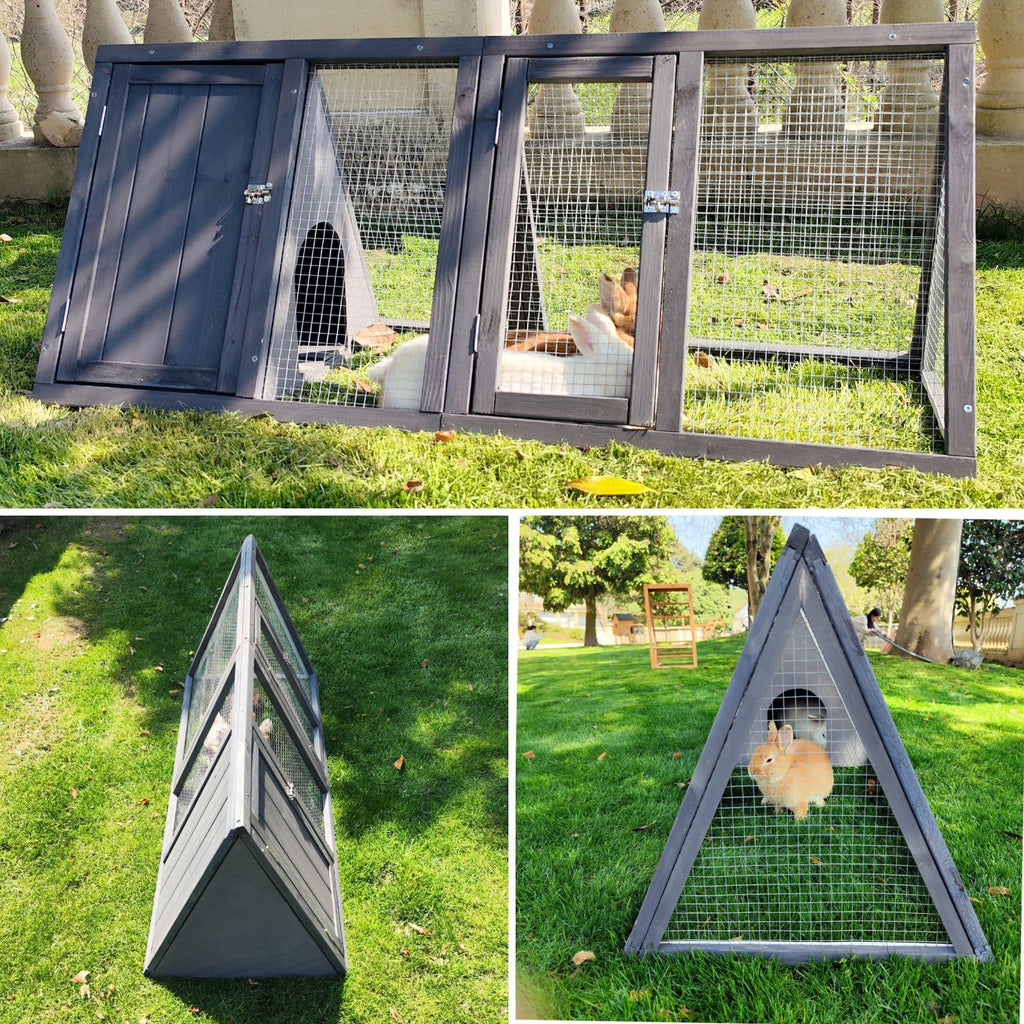 Wooden A-Frame Rabbit Hutch with Chicken Run W9274