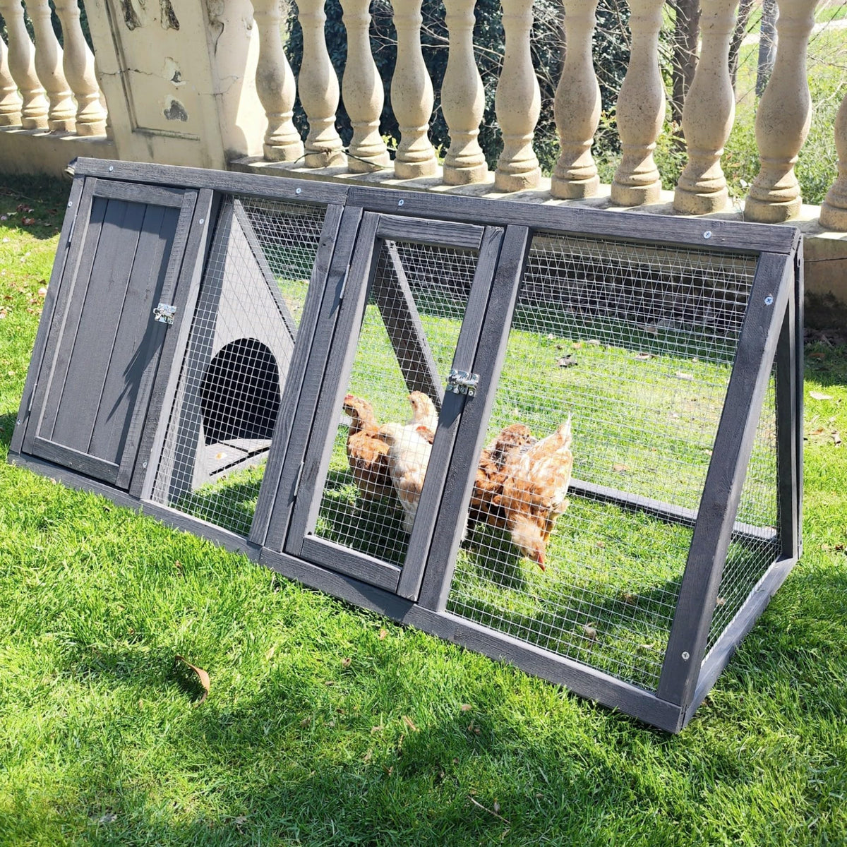Wooden A-Frame Rabbit Hutch with Chicken Run W9274