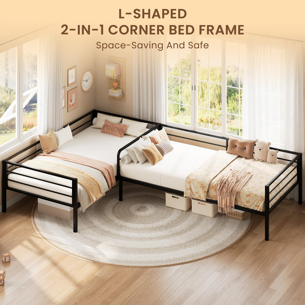 Black L Shaped Twin Beds with Rails Q83467