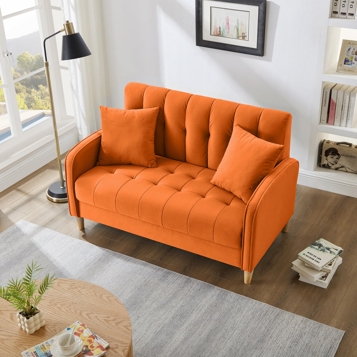 Orange Velvet Tufted Loveseat Sofa M96740