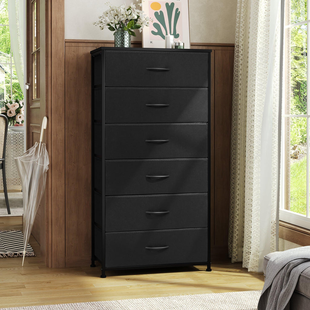 Black 6-Drawer Fabric Dresser O140434