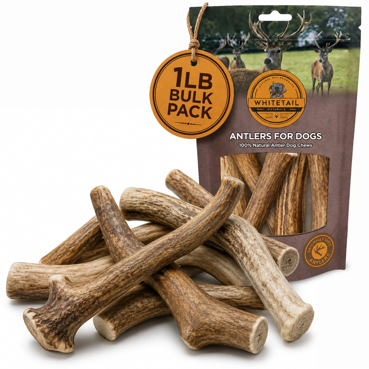 Whole Deer Antlers for Dogs 1 lb Bulk Pack Q9889