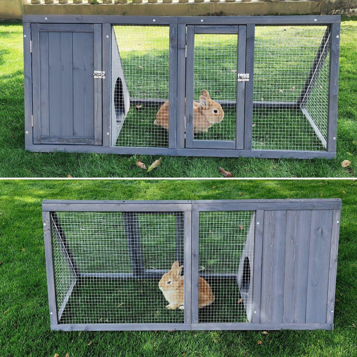 Wooden A-Frame Rabbit Hutch with Chicken Run W9274